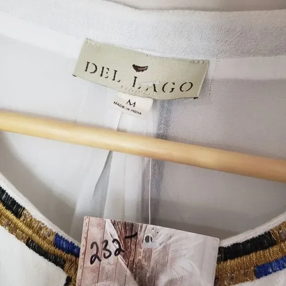 Del Lago Medium NWT Beige Long Sleeve Boho Beaded Embroidered Cropped Jacket - Picture 4 of 15